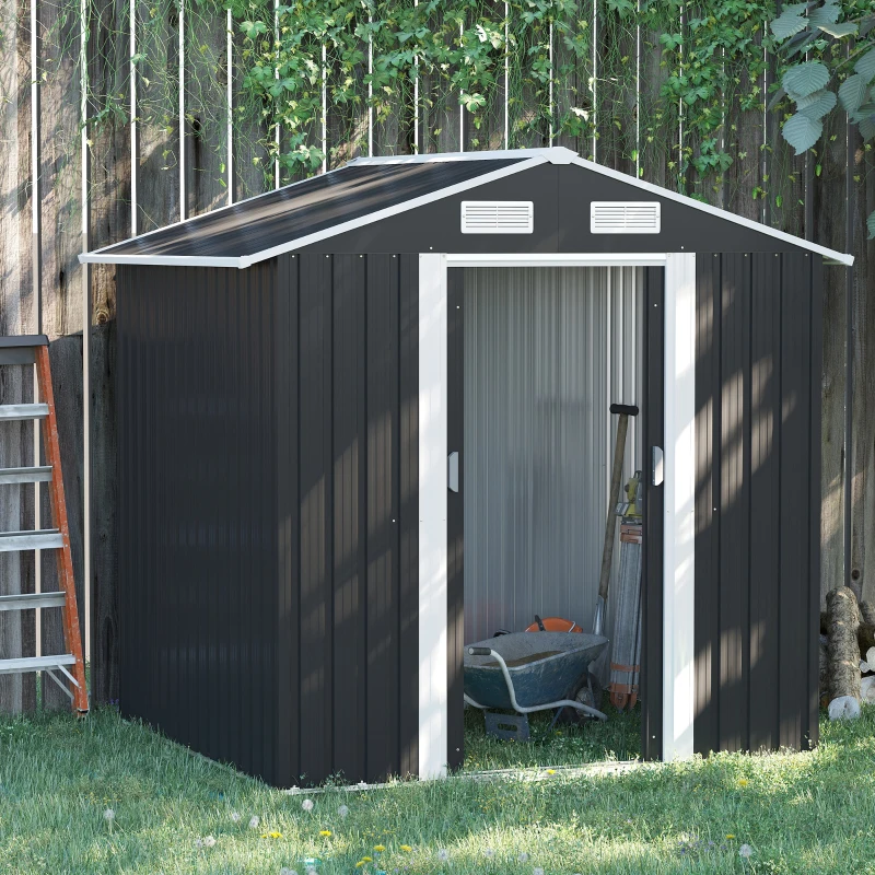 Outsunny Capanno da Giardino 2x1.5x1.9m in Acciaio Zincato, Doppia Porta Scorrevole e 4 Prese d'aria