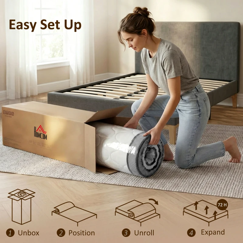 HOMCOM Matelas 140 x 190 cm, 20cm d'épaisseur, matelas à ressorts ensachés 7 zones mousse à mémoire forme au gel rafraîchissant