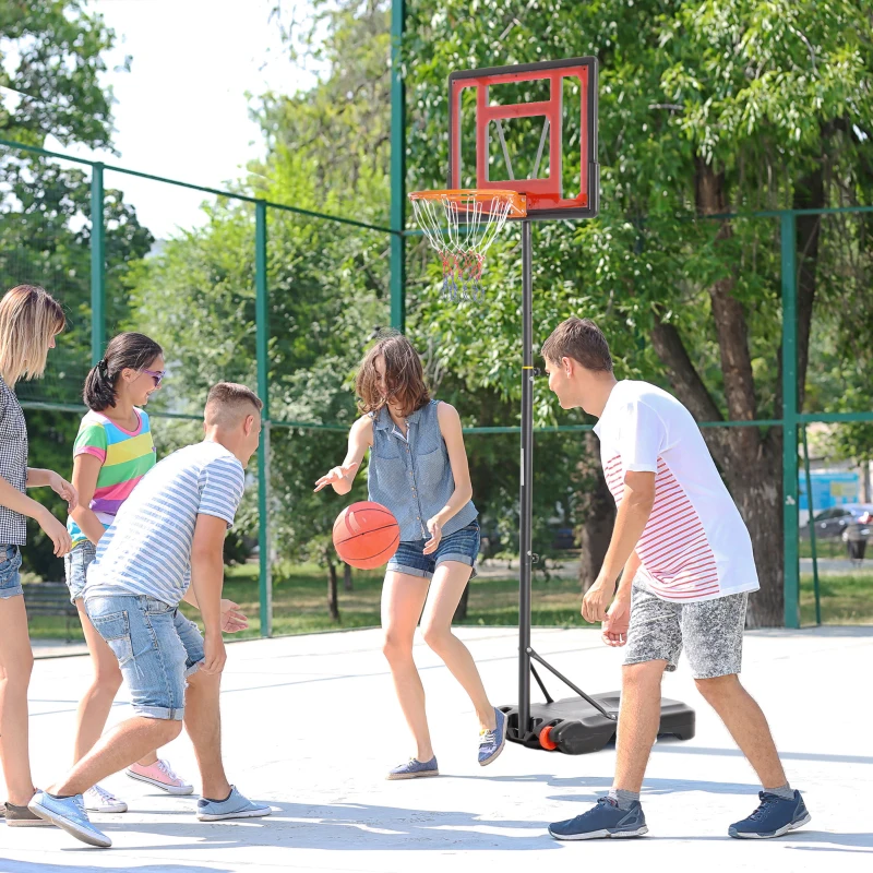 HOMCOM Canasta de Baloncesto Ajustable de 205-261 cm Aro de Baloncesto Portátil con Soporte de Acero Base Rellenable y 2 Ruedas de Transporte para Niños y Adultos Rojo Negro