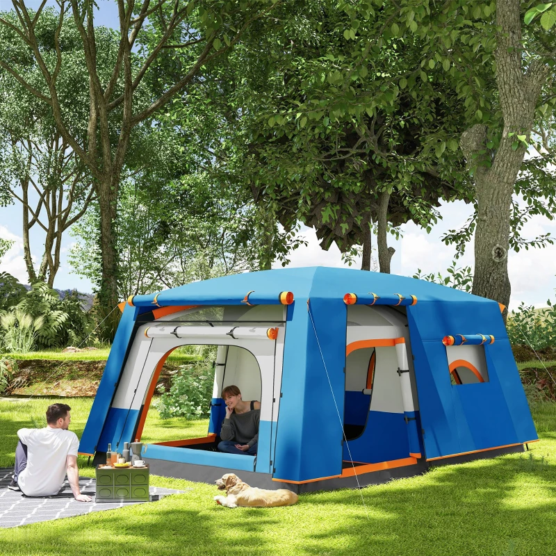 Outsunny Tienda de Campaña Familiar 4 Personas con 2 Habitaciones Zona de Estar y Protección Impermeable 430x305 cm Gris y Azul