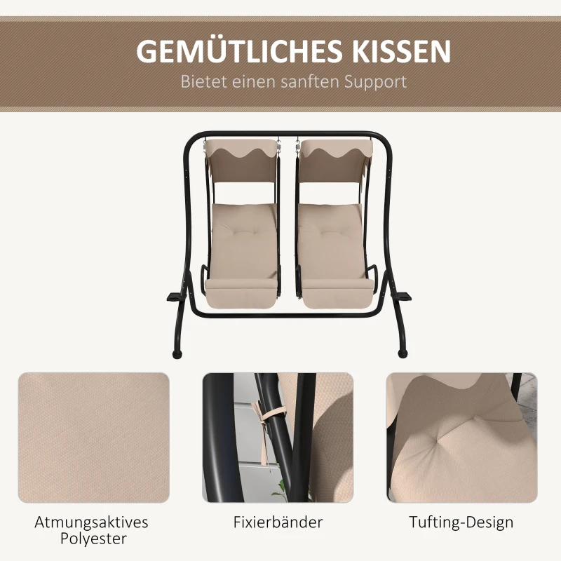 Outsunny 2-Sitzer Hollywoodschaukel Gartenschaukel mit Sonnendach Garten Stahl Beige 170 x 136 x 170 cm