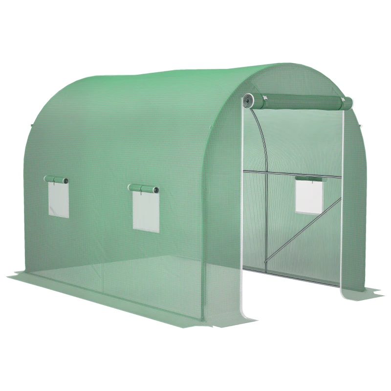 Outsunny Serre de Jardin Tunnel Surface Sol 6 m² 3L x 2l x 2,10H m châssis Tubulaire renforcé Porte zippée 4 fenêtres enroulables cadre en métal Vert