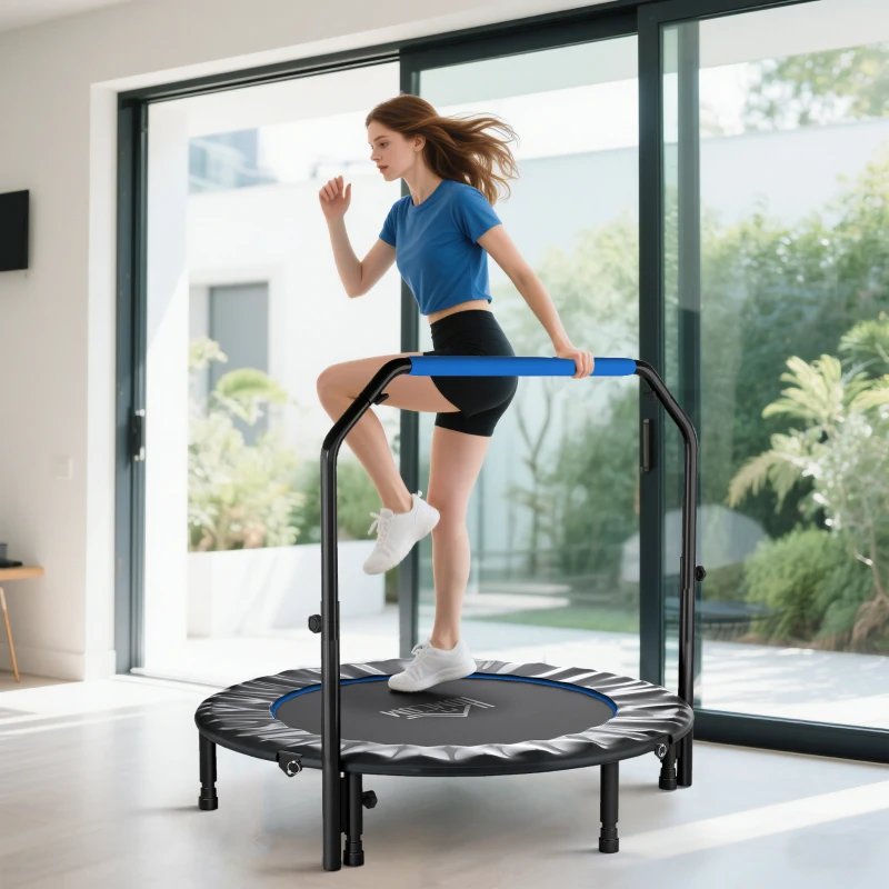 HOMCOM 48" Foldable Mini Fitness Trampoline, with Adjustable Foam Handle, Blue