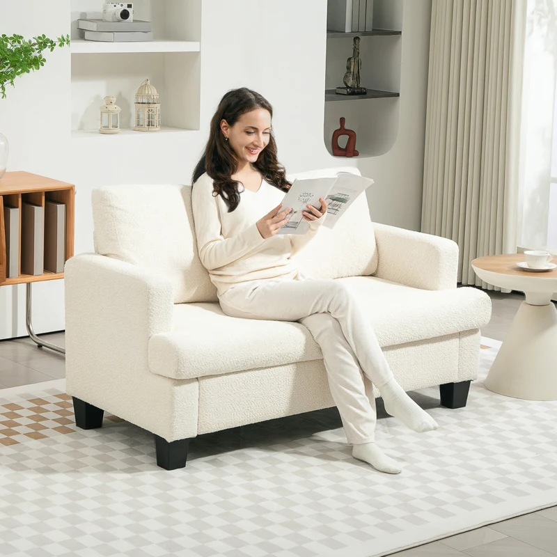 HOMCOM Divano 2 Posti Moderno in Ciniglia con Cuscini Rimovibili e Lavabili, 138x70x80 cm, Bianco Crema
