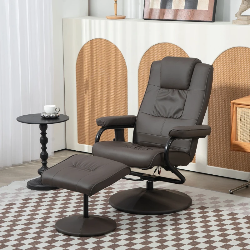 HOMCOM Sillón Relax Reclinable con Reposapiés con 10 Puntos de Masaje con Mando a Distancia para Salón Oficina Marrón