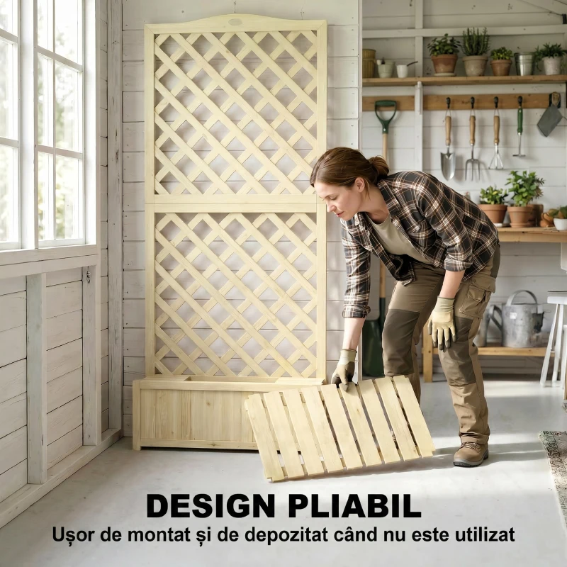 Outsunny Jardinière avec Treillis Carré Potager Bois Pliable Double Bac à Fleurs pour Plantes Grimpantes 73 x 70 x 170 cm Naturel