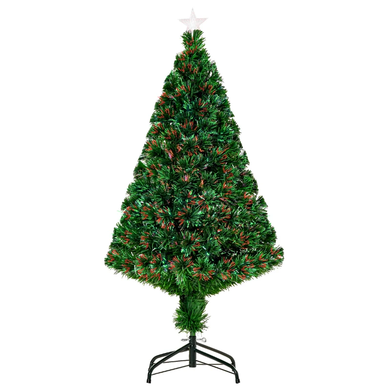 HOMCOM Árbol de Navidad 120cm Artificial Árboles de Abeto con Soporte Fibra Óptica Brillante LED Multicolor Ignífugo