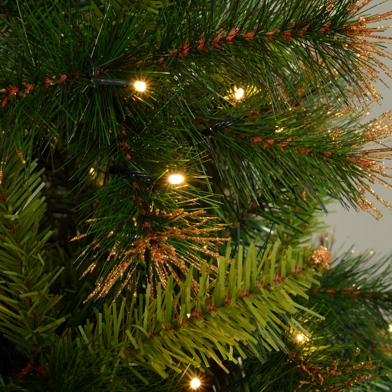 HOMCOM Sapin de Noël artificiel lumineux 200 LED blanc chaud Ø 112 x 180H cm 616 branches épines imitation Nordmann grand réalisme vert et brun
