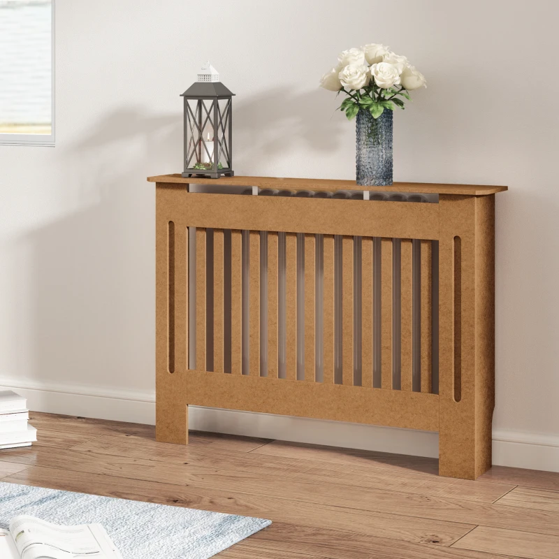 HOMCOM Cubre Radiador Cubierta para Radiador con Dispositivo Antivuelco Diseño Moderno 112x19x81cm Madera Natural