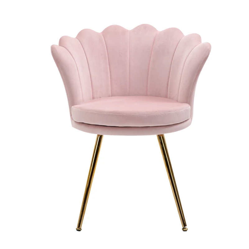 HOMCOM Sessel mit lotusförmigem Design, vergoldete Metallbeine, Schaumstoffpolster, Rosa