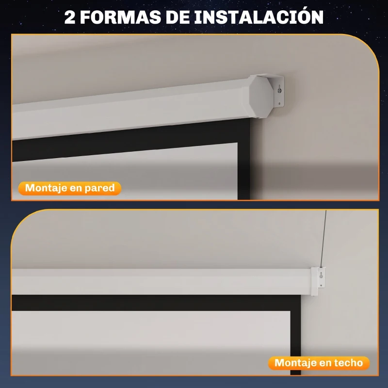 HOMCOM Pantalla de Proyector Eléctrica 92 Pulgadas Pantalla de Proyección con Control Remoto Formato 1:1 HD 4K Blanco