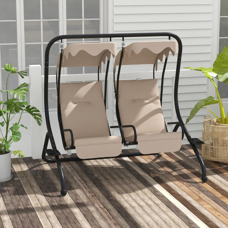 Outsunny 2-Sitzer Hollywoodschaukel Gartenschaukel mit Sonnendach Garten Stahl Beige 170 x 136 x 170 cm