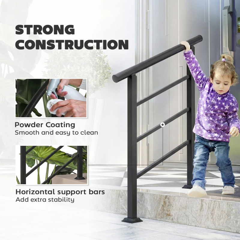 Outsunny Outdoor Handrail for Stairs, 0°-45° Adjustable Wrought Iron Exterior Handrail, Fit 1 to 3 Steps Stair Railing