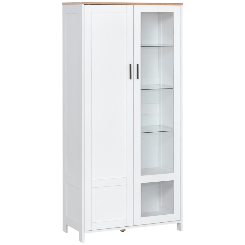 HOMCOM Alacena de Cocina Mueble Auxiliar de Cocina con Puerta de Vidrio y Estantes Ajustables para Comedor 76x36x160 cm Blanco