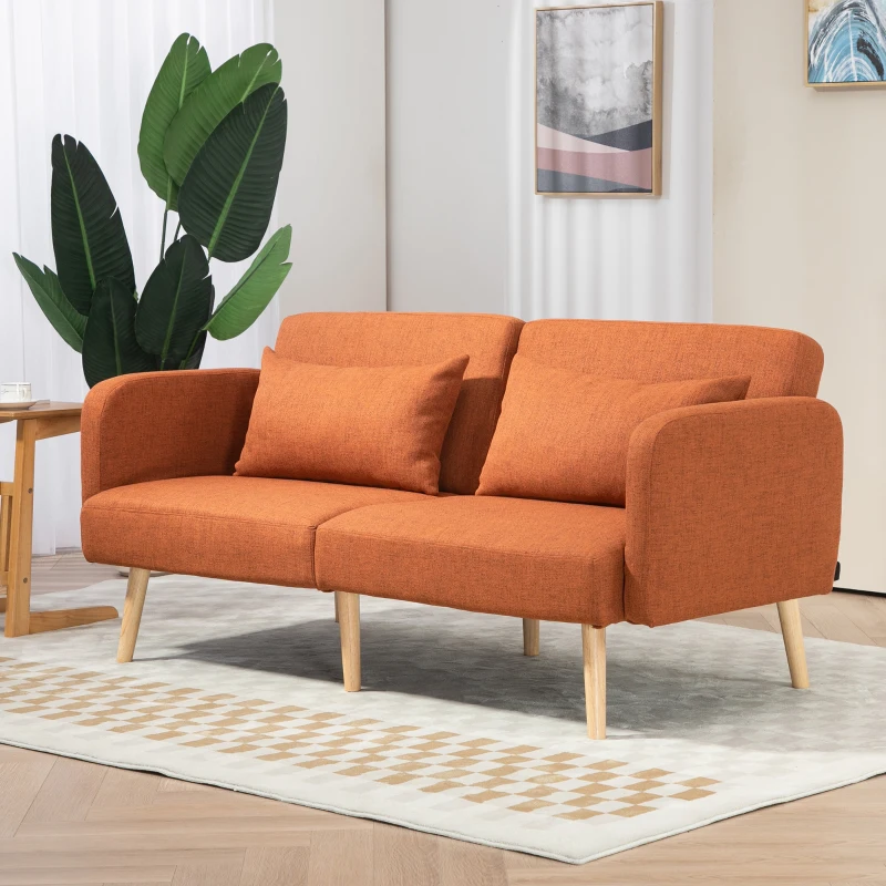 HOMCOM Canapé convertible 3 places design clic clac dossier inclinable et accoudoirs réglables tissu effet lin marron