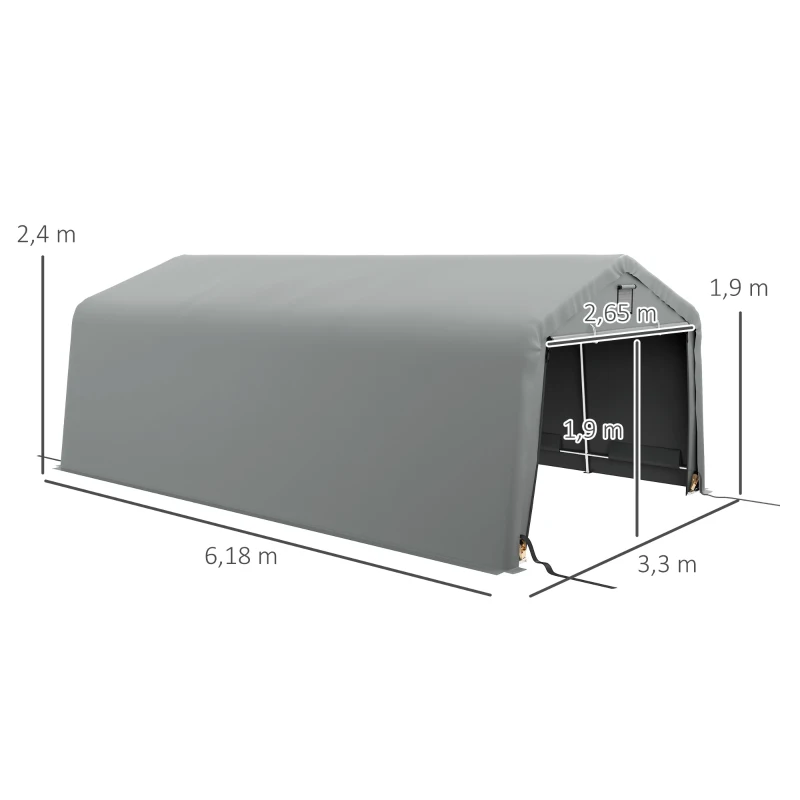 Outsunny Tendone per Auto e Feste con 2 Finestre Laterali, in Acciaio Zincato e PE, 618x265/330x240 cm, Grigio Chiaro