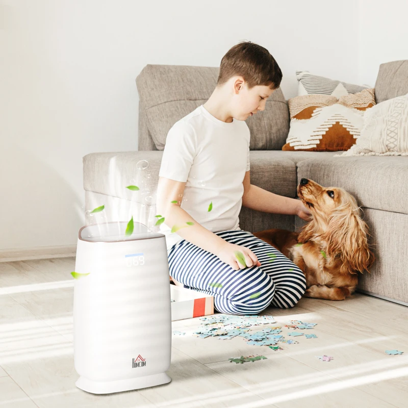 HOMCOM Purificador de Aire con Filtro HEPA de 3 Capas CADR 220 m³/h hasta 28 m² Purificador de Sobremesa 30x17x53 cm Blanco