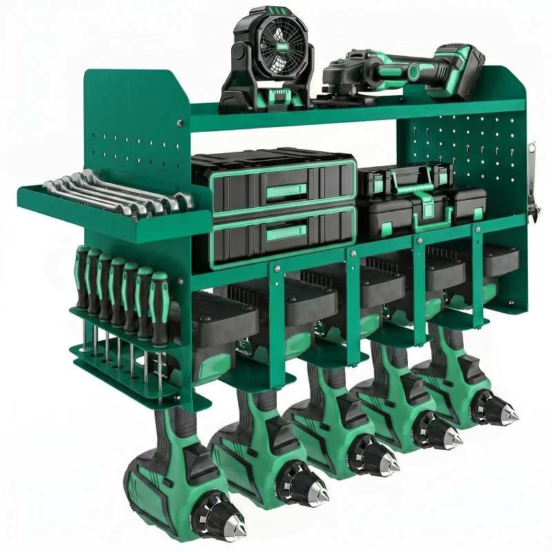 Outsunny Organizador de Herramientas Soporte para 5 Taladros Eléctricos con Bandeja Lateral