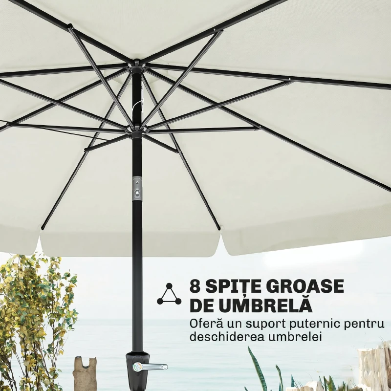 Outsunny Umbrelă Rotundă Înclinabilă, cu Manivelă, din Aluminiu, Metal și Poliester, Ø266x248,5 cm, Alb Crem