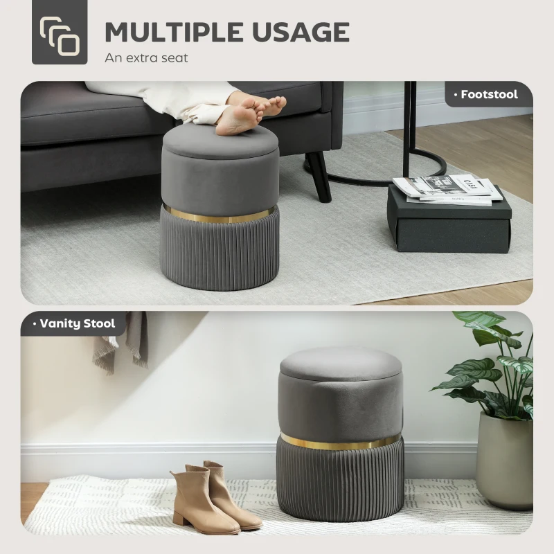 HOMCOM Velvet-Feel Storage Ottoman - Grey