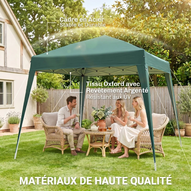 Outsunny Tonnelle barnum de jardin pop-up pliant 2,4 x 2,4 m acier polyester anti UV avec sac de transport vert foncé