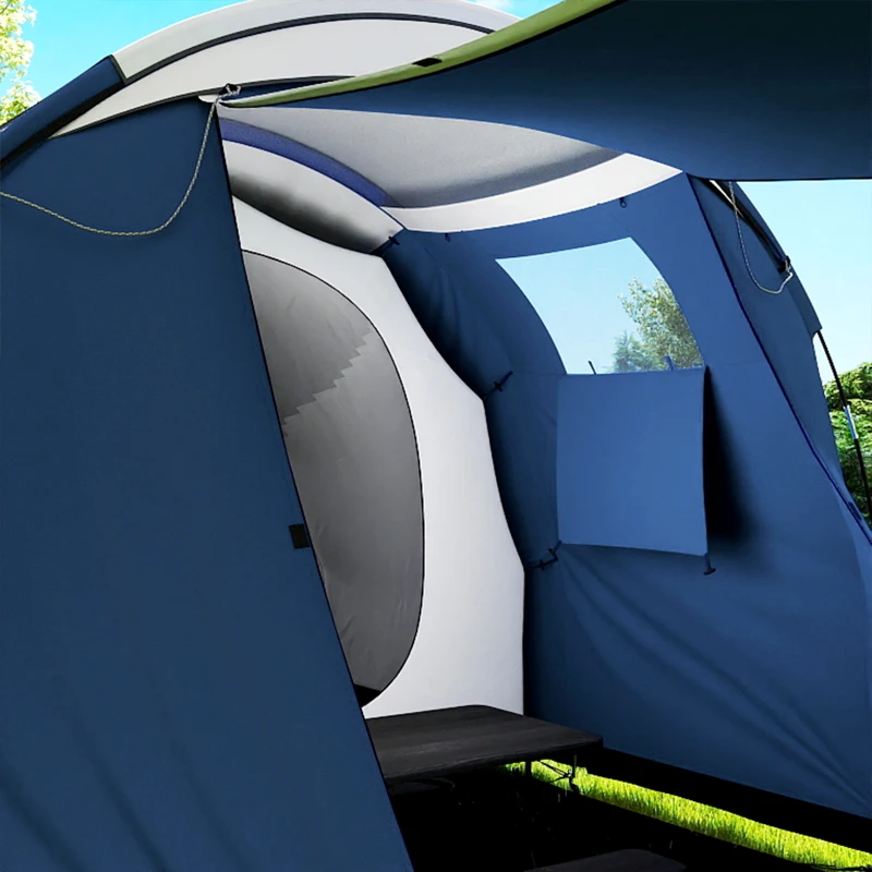 Outsunny Tente de Camping Tunnel pour 4 Personnes Imperméable 3000mm Double Couche Hauteur 190cm Bleu Foncé