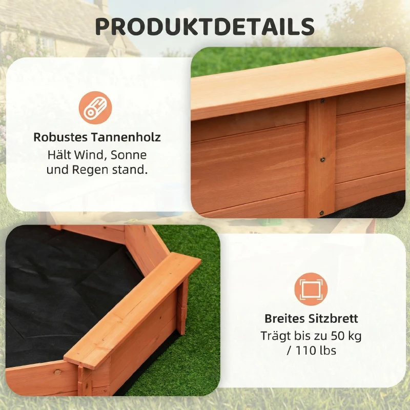 Outsunny Sandkasten mit Abdeckung 8-eckig Sandkiste aus Massivholz Bodenloses Design für Kinder 3-8 Jahre Rot+Blau 139,5 x 139,5 x 21,5 cm