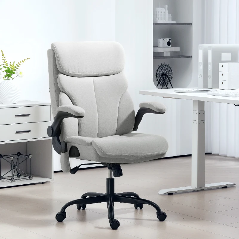 HOMCOM Silla de Oficina con Masaje Altura Ajustable y Reposabrazos Abatibles Tapizado Transpirable 66x67x113-121 cm Gris