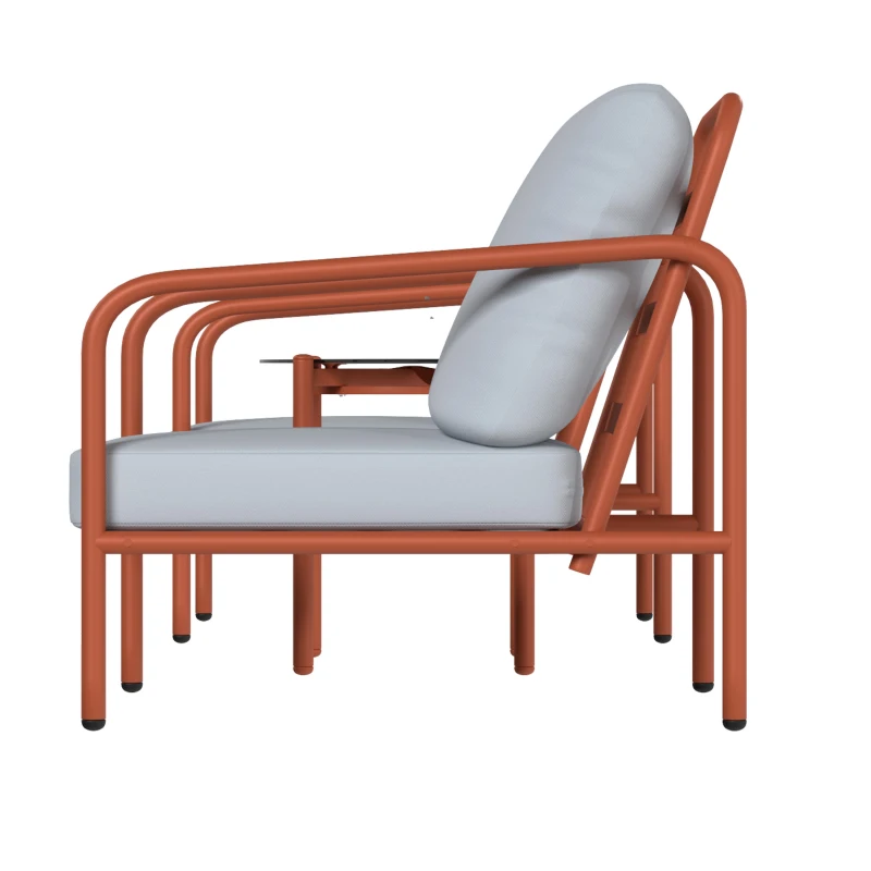Outsunny Salon de Jardin 3 Pièces, 2 Fauteuils, 1 Table Basse, Coussins Épais, Plateau en Verre Trempé, 63x77x76cm, Rouge Vineux