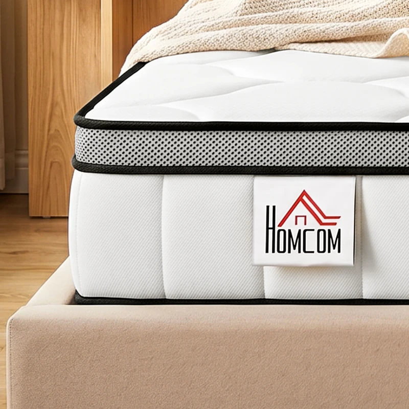 HOMCOM Matelas 140 x 190 cm, 20cm d'épaisseur, matelas à ressorts ensachés 7 zones mousse à mémoire forme au gel rafraîchissant