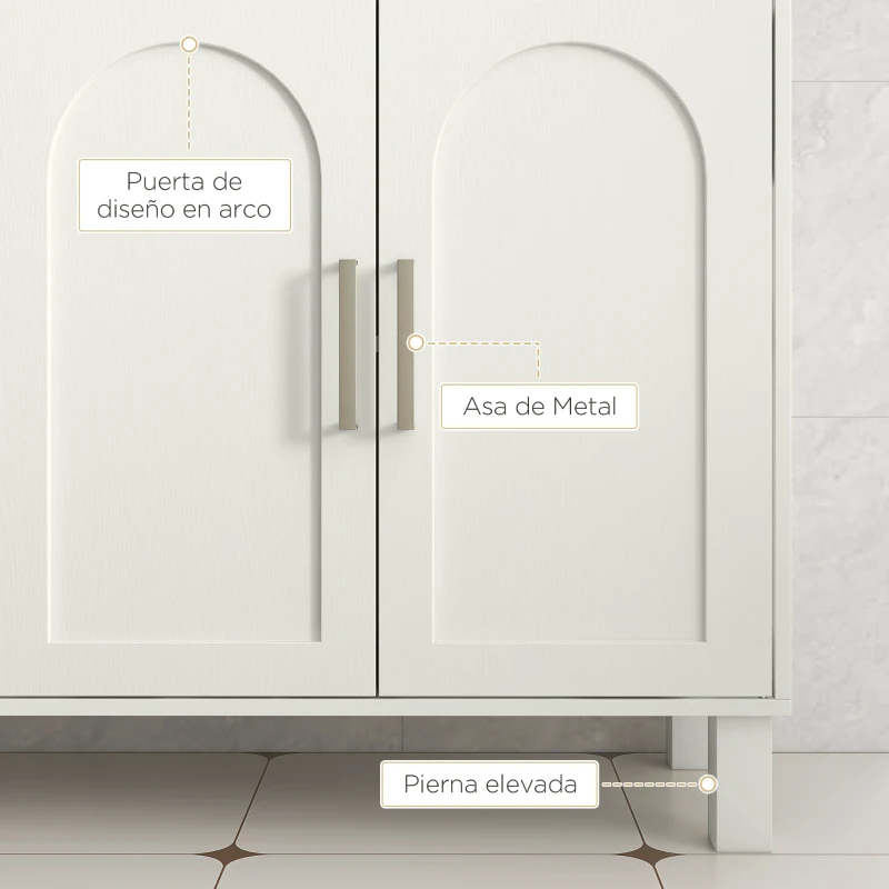 HOMCOM Mueble bajo Lavabo Mueble de Baño Moderno con 2 Puertas y Estantes Ajustables 90x30x63 cm Crema