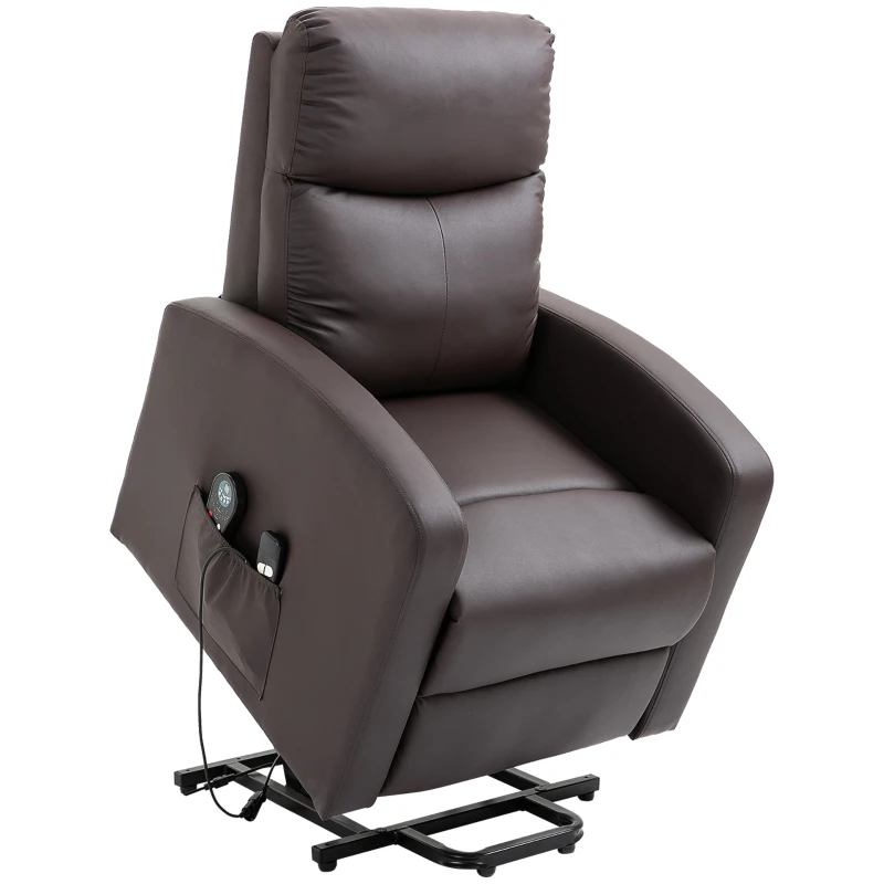 HOMCOM Massagesessel mit Aufstehhilfe, Relaxsessel, Liegesessel, Kopfstütze, 8 Vibrationspunkte, 2 Fernbedienungen, Braun