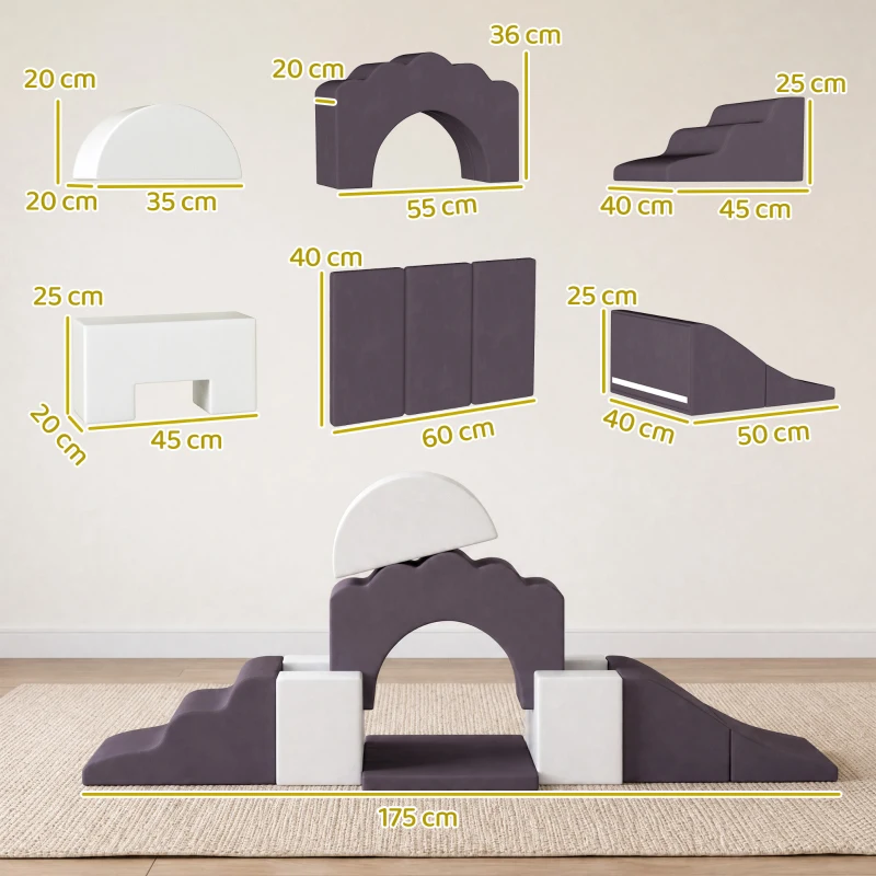 AIYAPLAY 7 Piece Kids Soft Play Set with Detachable Cover, Baby Indoor Climb and Crawl Foam Toys for Toddlers, Brown