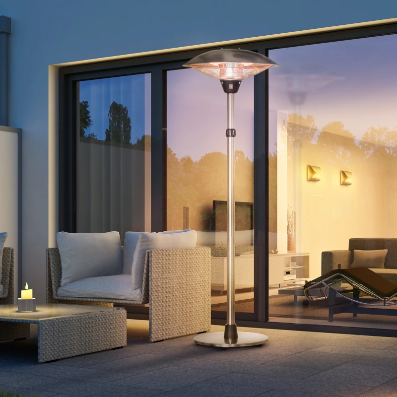 Outsunny Parasol chauffant électrique 3000W chauffage d'appoint sans CO₂ 13 m² et IP44 - chauffage infrarouge sur pied 3 puissances de chauffe - hauteur réglable de 160 à 200 cm acier inox. argent