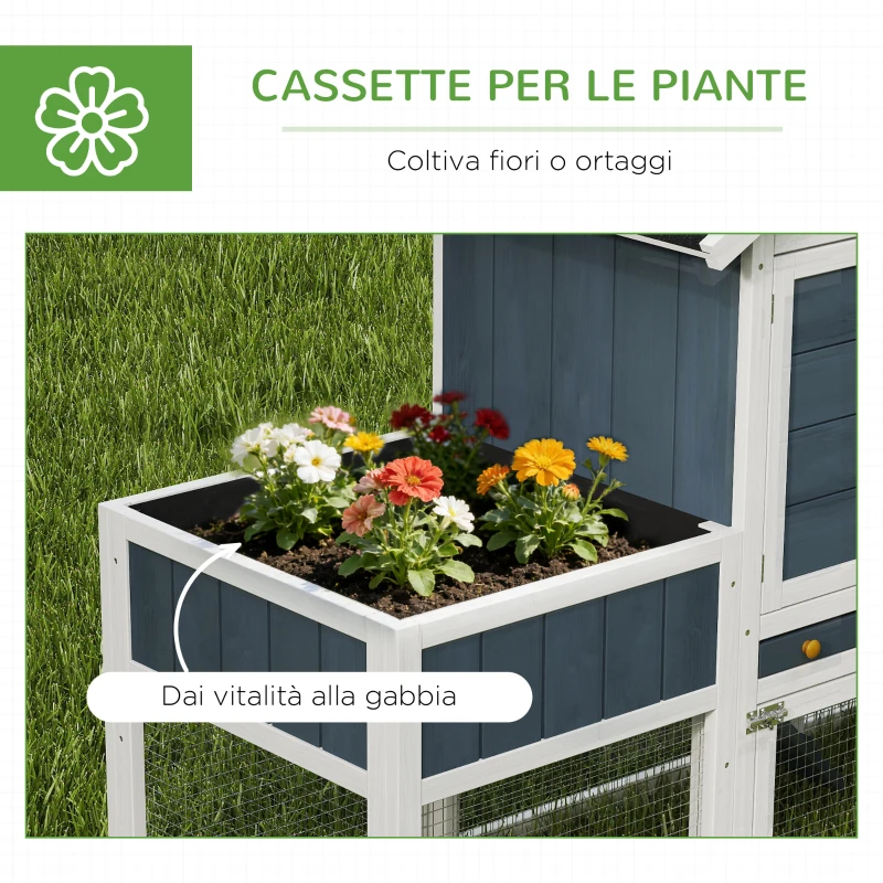 PawHut Pollaio Prefabbricato in Legno con Area Aperta, Casetta e Nido, 161.5x62.5x115cm, Grigio