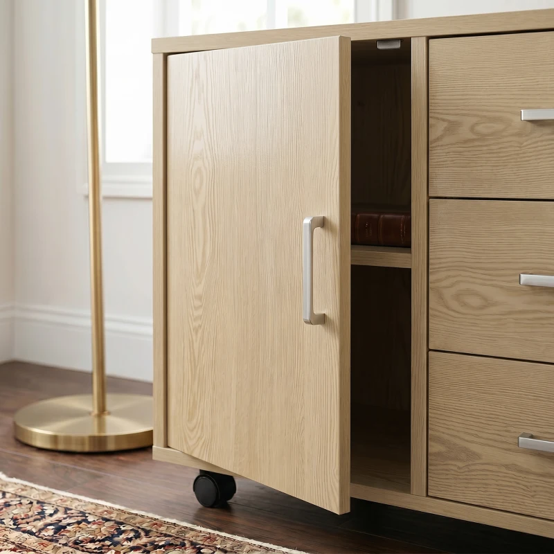 HOMCOM Caisson bureau meuble de rangement verrouillable avec 3 tiroirs et étagère réglable, roulettes, 40 x 60 x 56 cm, marron clair