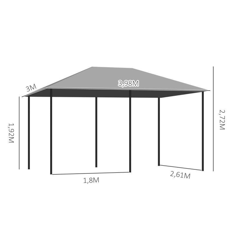 Outsunny Gazebo 3x4 m con 6 Pareti Rimovibili, 8 Fori di Drenaggio e 12 Picchetti, in Acciaio e Poliestere, Grigio e Nero