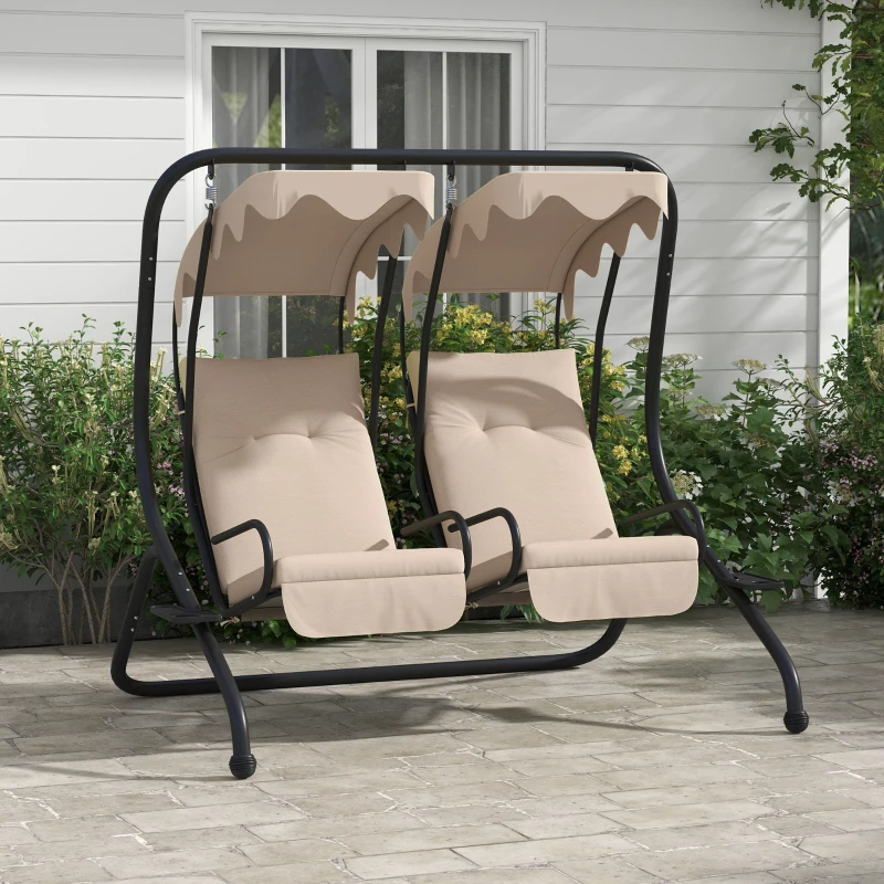 Outsunny 2-Sitzer Hollywoodschaukel Gartenschaukel mit Sonnendach Garten Stahl Beige 170 x 136 x 170 cm