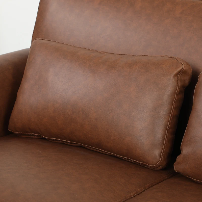 HOMCOM 2 Seater Sofa, 132 cm Modern Small Sofa with Solid Wood Legs and 2 Pillows for Small Space, Brown