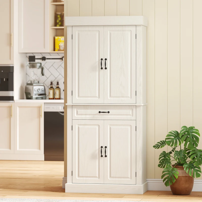HOMCOM Credenza Cucina con 2 Armadietti e Cassetto in Stile Coloniale, 80x35x180cm Bianco