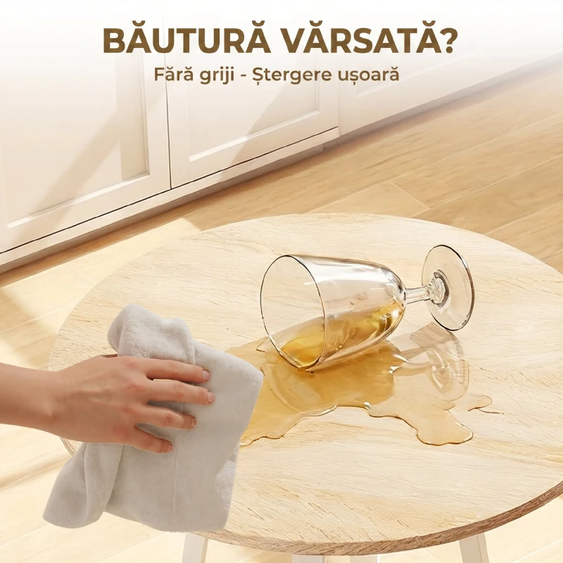 HOMCOM Masă Înaltă Rotundă cu Raft, Masă Modernă pentru Bucătărie sau Dining, PAL, Metal, Lemn Natural și Alb