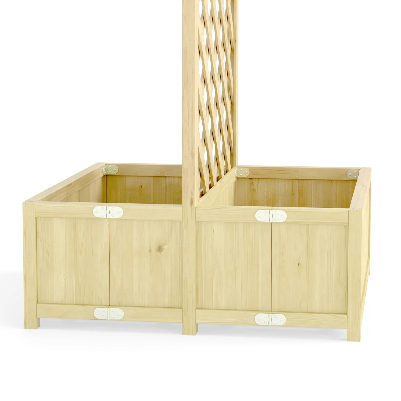 Outsunny Jardinière avec Treillis Carré Potager Bois Pliable Double Bac à Fleurs pour Plantes Grimpantes 73 x 70 x 170 cm Naturel