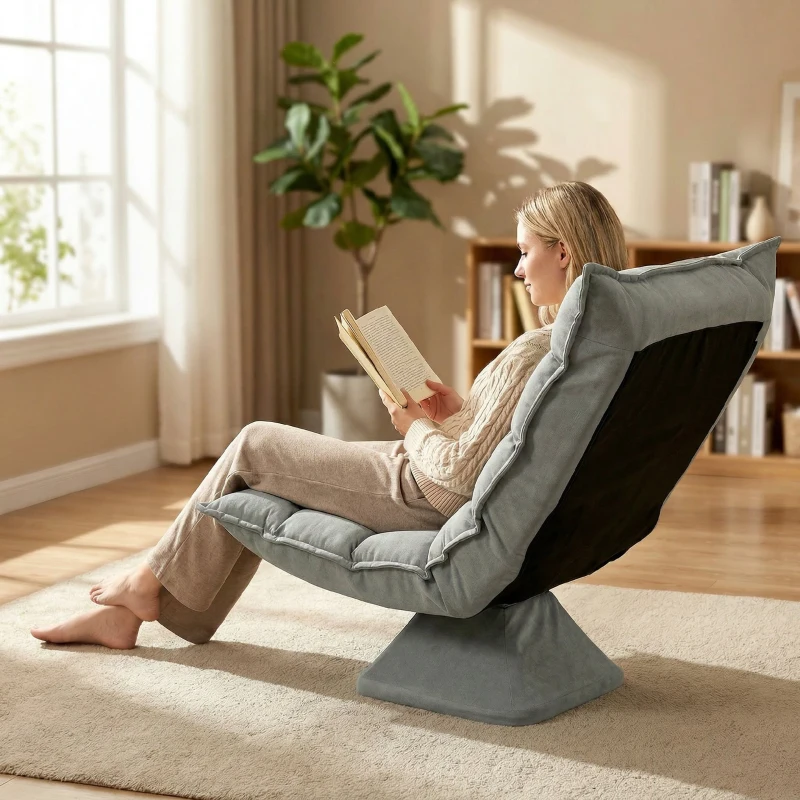HOMCOM Poltrona Relax Girevole 360° con Schienale Regolabile in 5 Posizioni in Tessuto Effetto Velluto, Grigio Chiaro