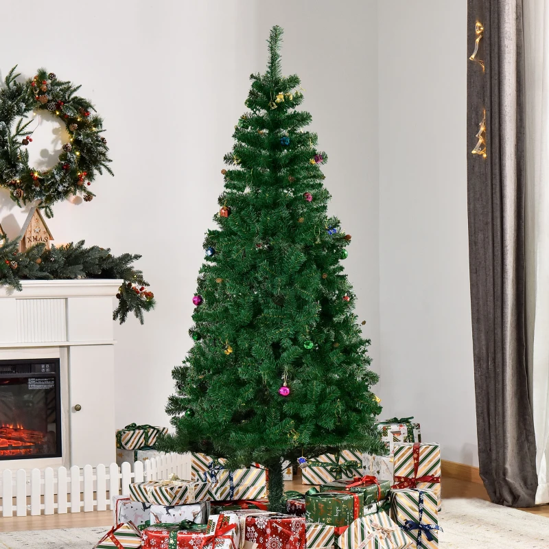 HOMCOM Árbol de Navidad Artificial 180 cm con 624 Ramas Adornos Piñas Decoración Navideña para Interiores Verde
