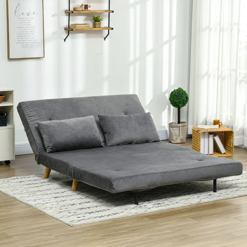 HOMCOM Schlafsofa Relaxsofa Sofa Couch, inkl. 2 Kissen, Samtoptik, 130 x 78 x 79 cm, Grau