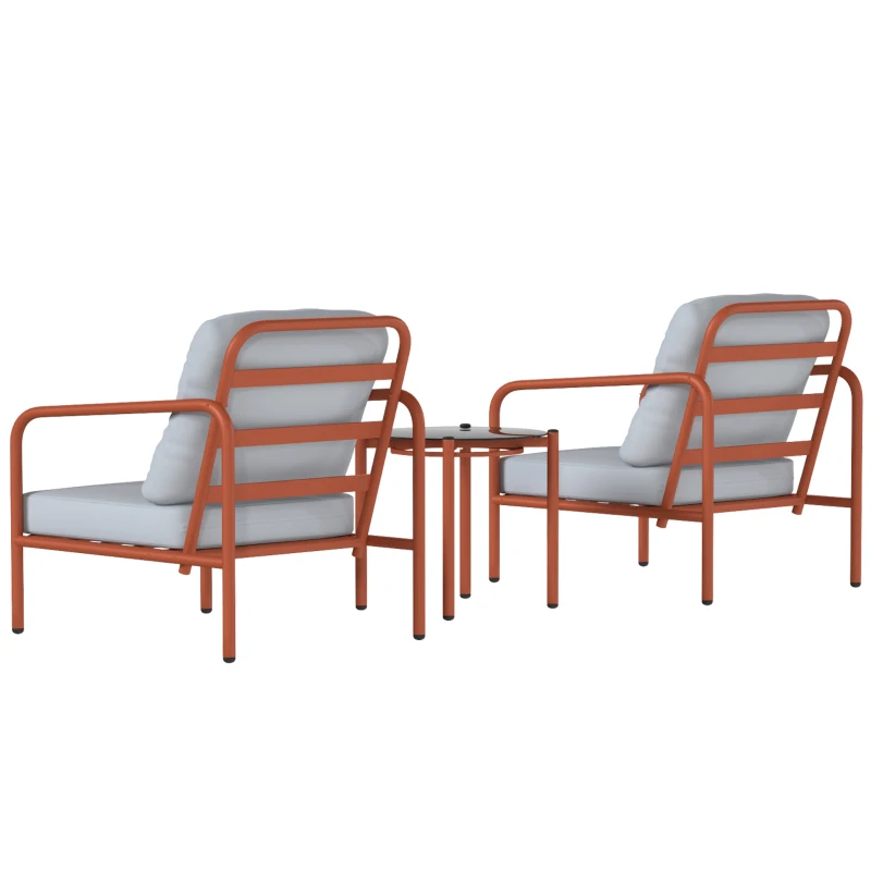 Outsunny Salon de Jardin 3 Pièces, 2 Fauteuils, 1 Table Basse, Coussins Épais, Plateau en Verre Trempé, 63x77x76cm, Rouge Vineux