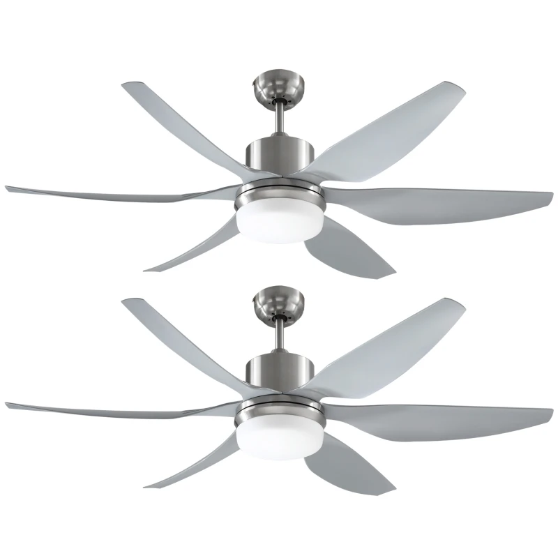 HOMCOM Set of 2 Reversible Ceiling Fan with Light, 6 Blades Indoor Modern Mount LED Lighting Fan with Remote Controller, for Bedroom, Living Room, Silver