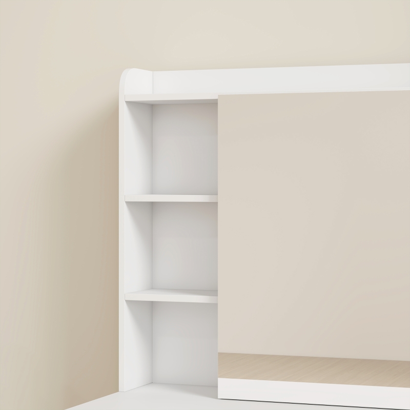 HOMCOM Dressing Table with Mirror and Mobile Storage Stool, Compact Vanity Table with Cabinet, Drawers, Open Shelves, White