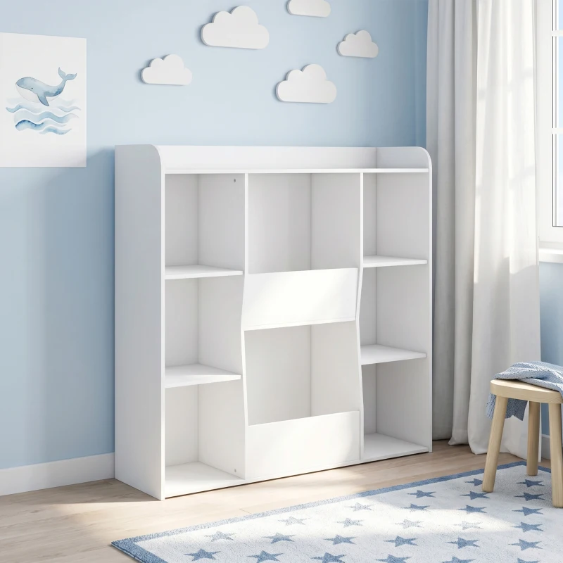 AIYAPLAY Meuble rangement enfant, bibliothèque enfants avec 8 compartiments et étagère supérieure, 104 x 29 x 101,5 cm, blanc