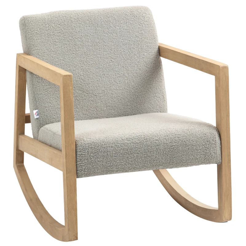 HOMCOM Fauteuil à bascule fauteuil allaitement rocking chair en tissu effet laine bouclée avec pieds en bois massif d'hévéa